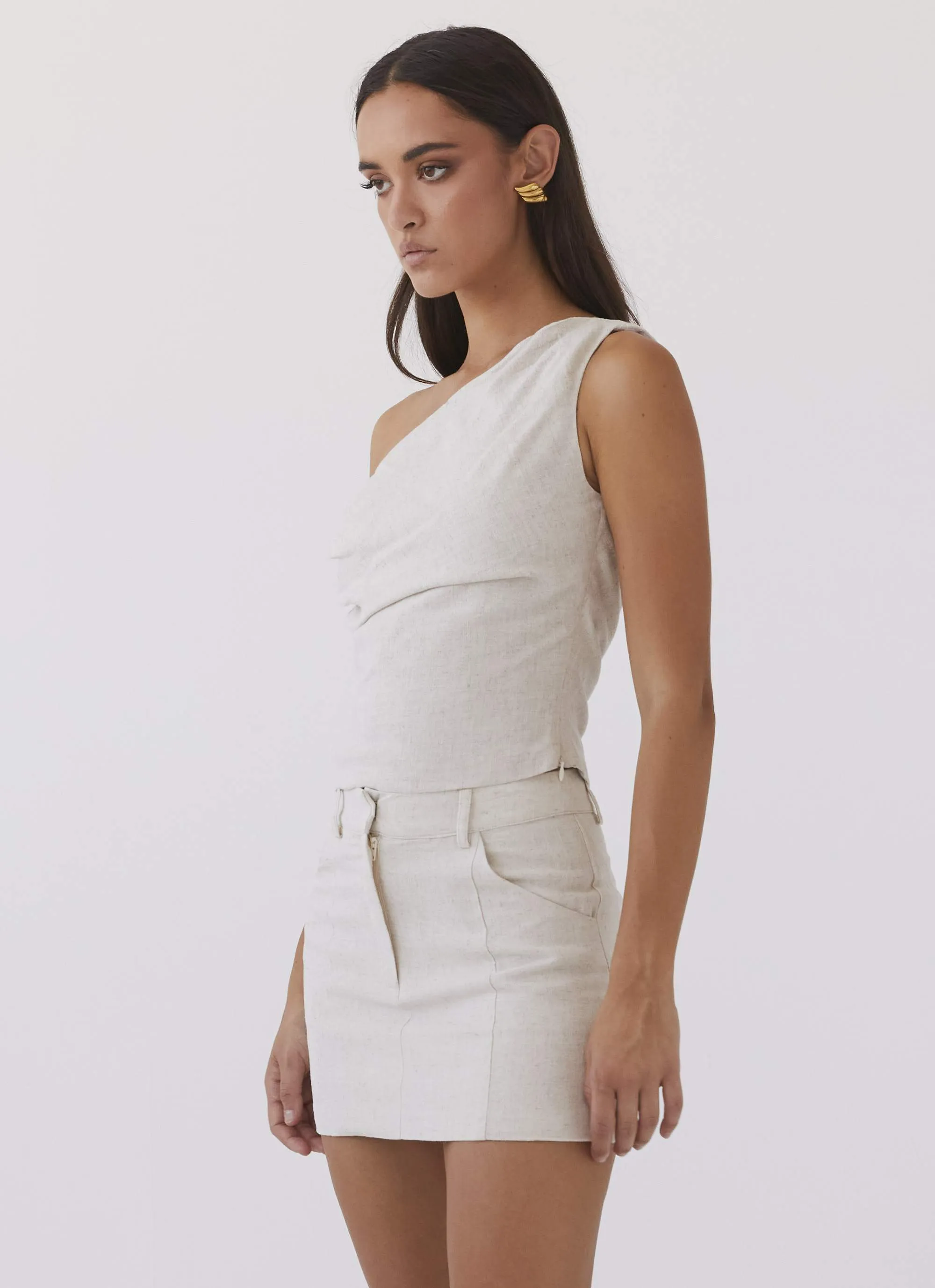 Marissa Linen Mini Skirt - Oatmeal Flexible Design