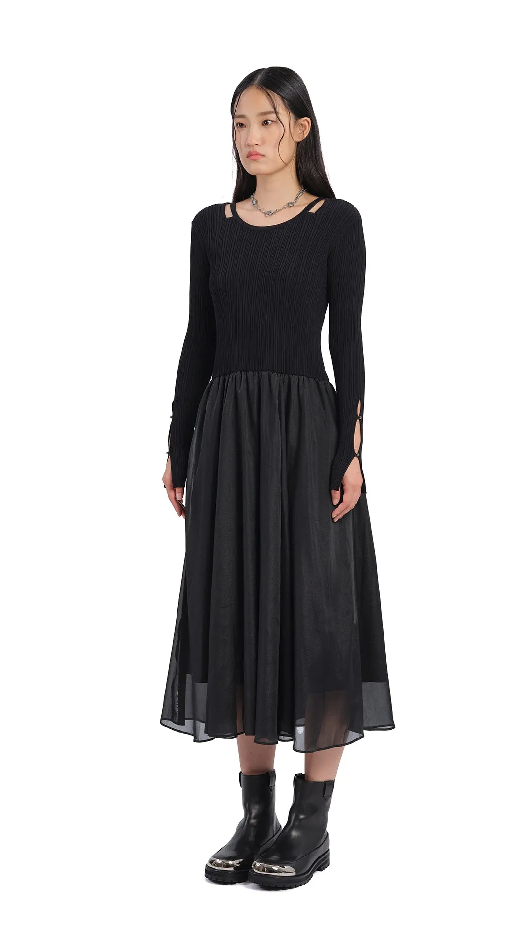 DoubleLayeredEdging Wonder Core Cut-Out 2 In 1 Knit Dress