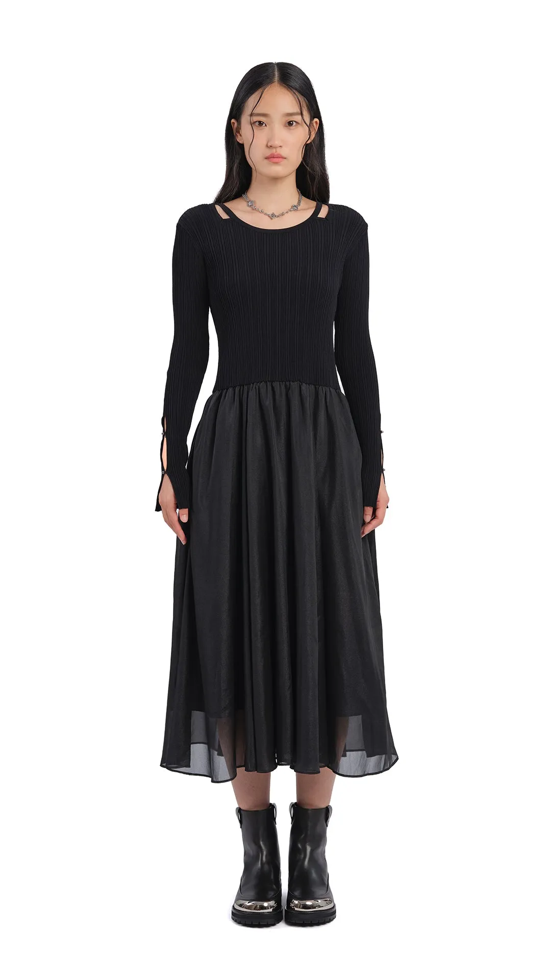 Reinforced Hem Modern Chic Cut-Out 2 In 1 Knit Dress