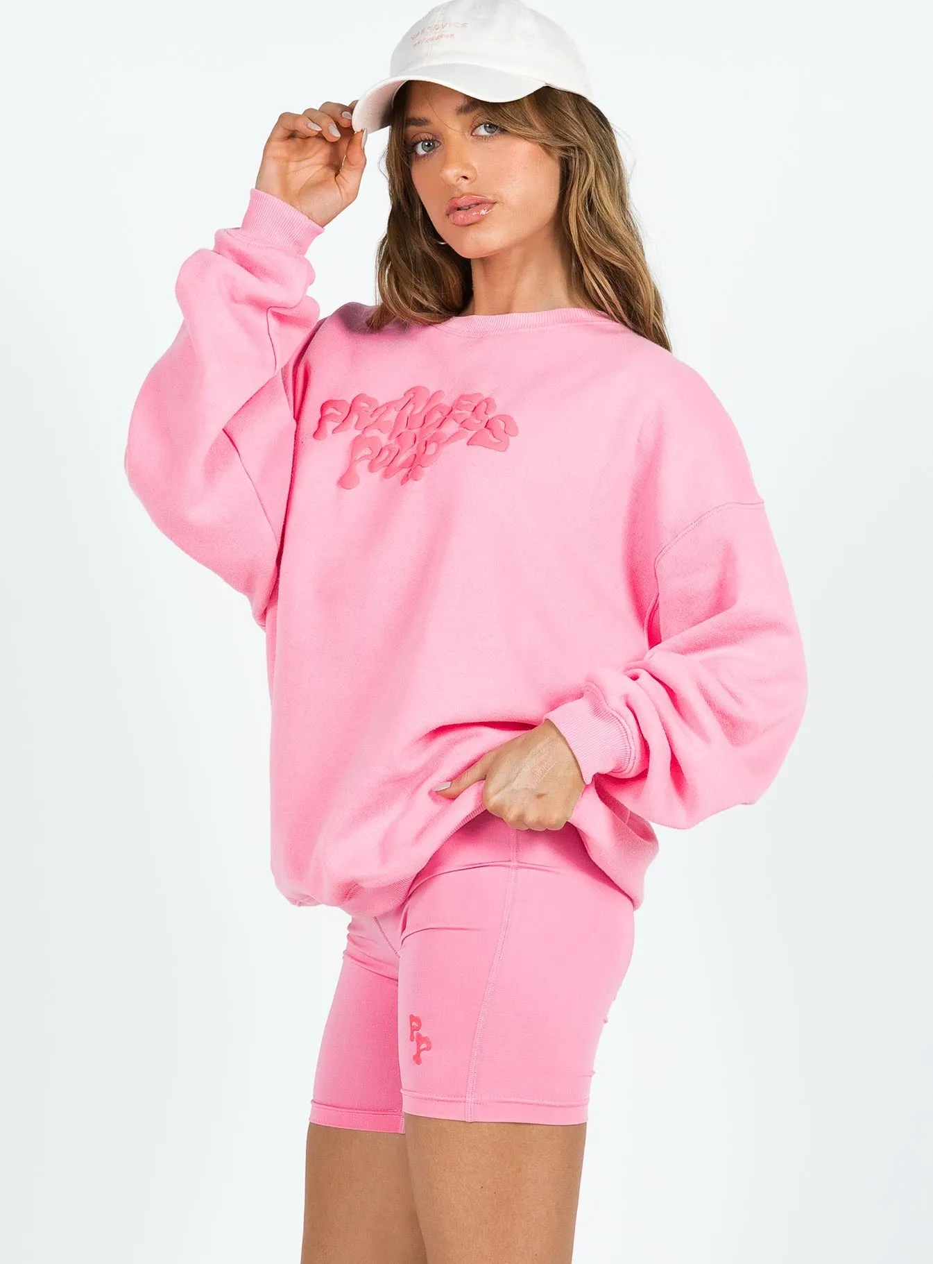 Princess Polly Bike Shorts Squiggle Text Pink / Red Party Guest