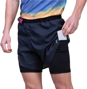 Ronhill Tech Race Twin 2 In 1 Mens Running Shorts - Black Smooth Flatlock Seams Flexible Pocket Placement