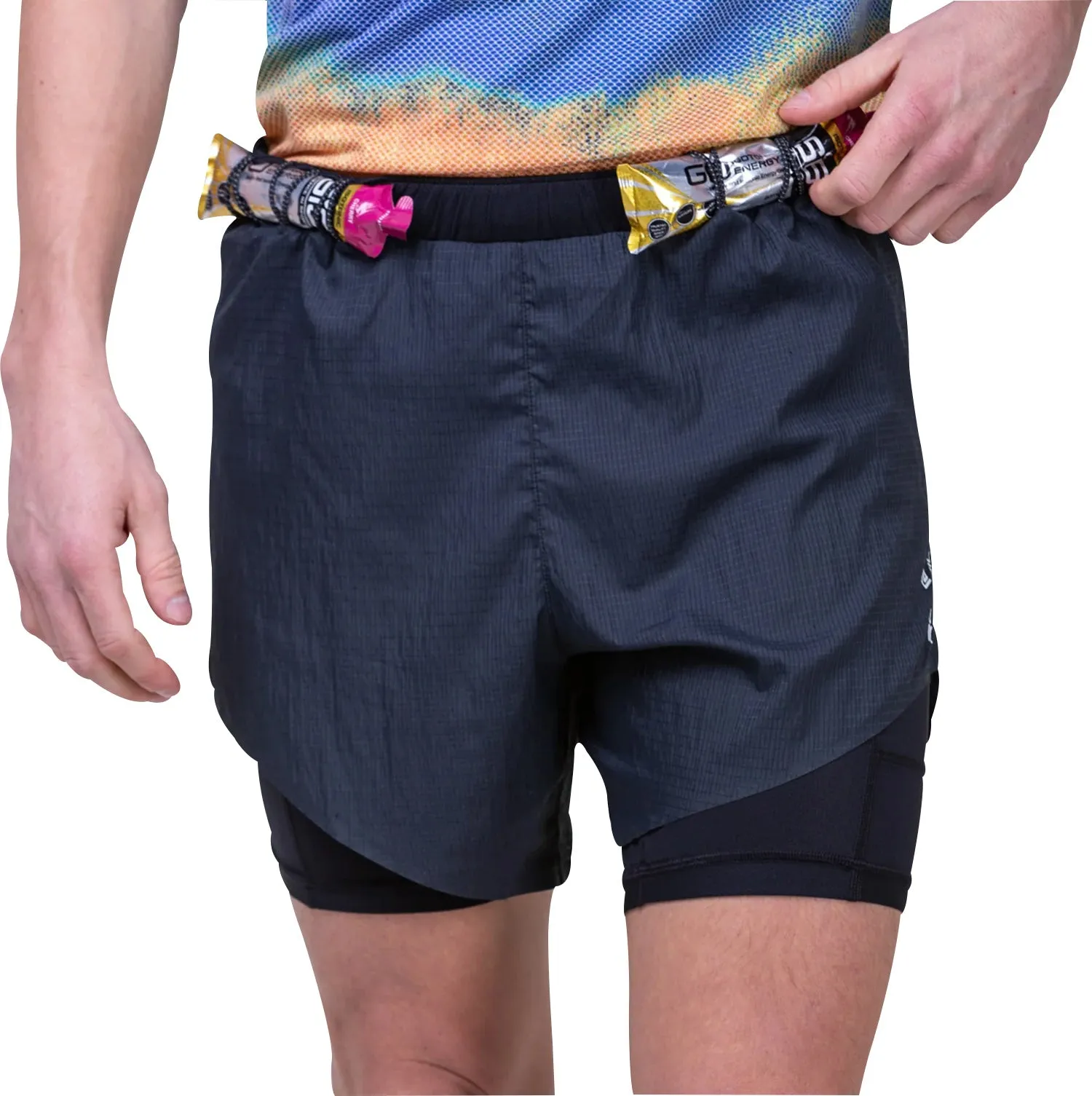 No Ride Up Silicone Grip Wedges Ronhill Tech Race Twin 2 In 1 Mens Running Shorts - Black