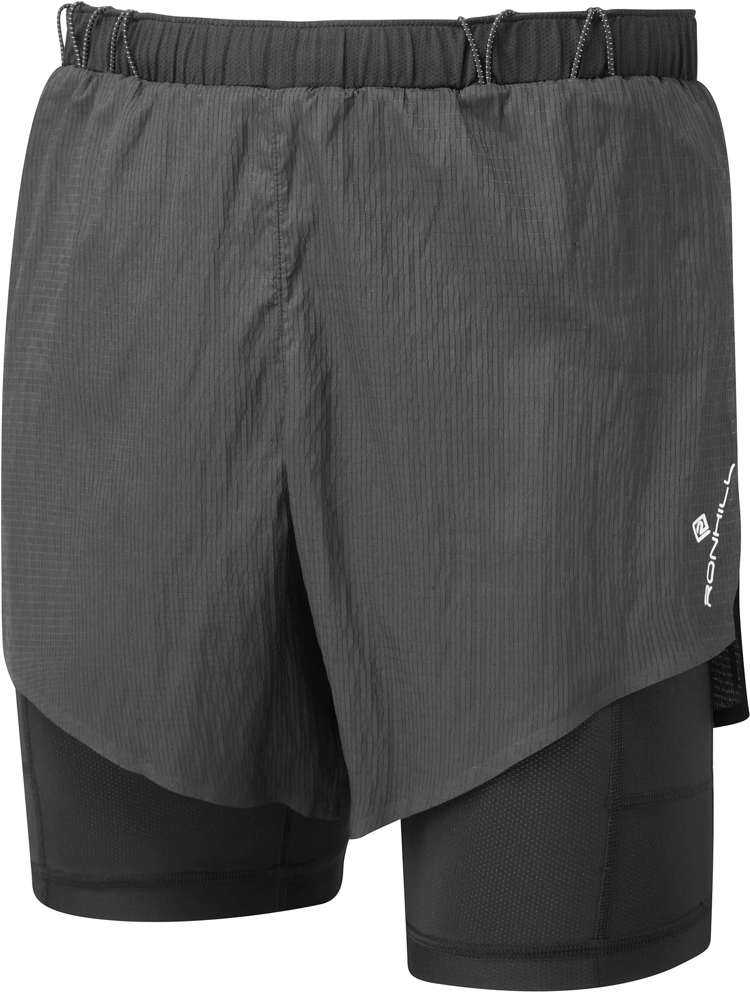 Ronhill Tech Race Twin 2 In 1 Mens Running Shorts - Black Travel Light