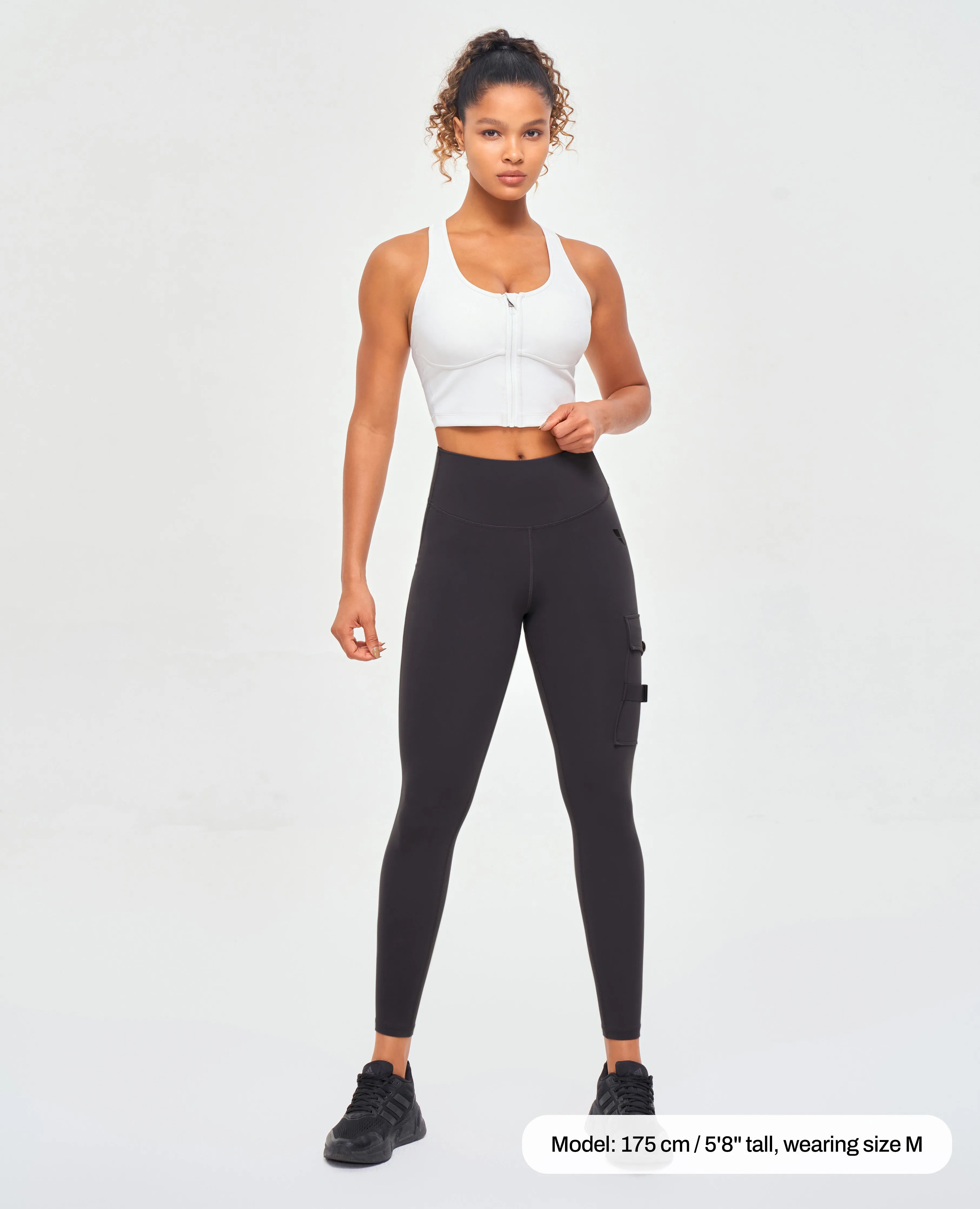 Soft Touch City Walk Inner Grip Band Cargo High Waisted Pocket Leggings - Gray