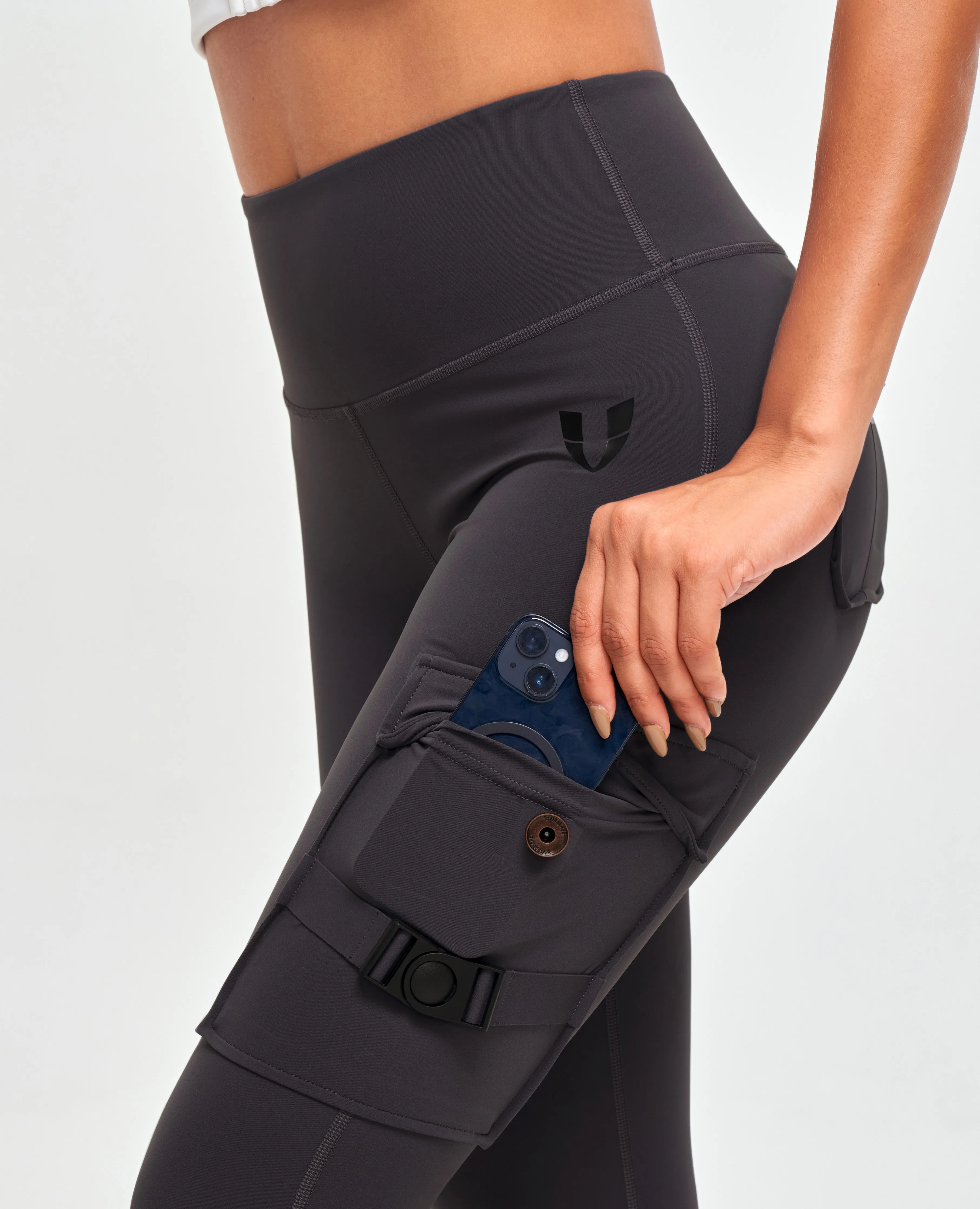 Cozy Base Shaping Contour Lines Cargo High Waisted Pocket Leggings - Gray