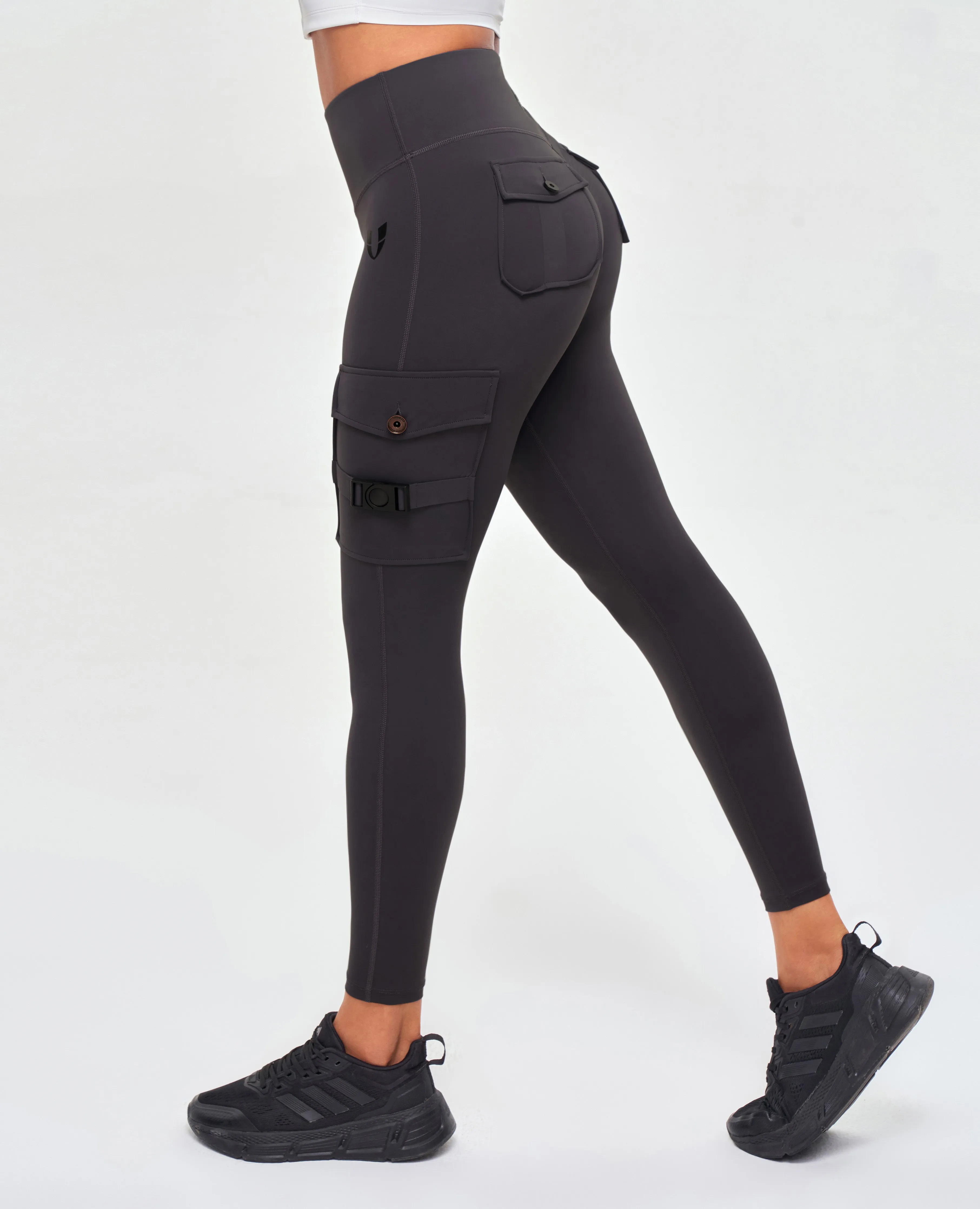 Cargo High Waisted Pocket Leggings - Gray Flexible Wear Park Run