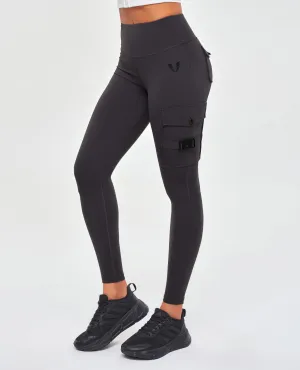 Cargo High Waisted Pocket Leggings - Gray Ergonomic Fit