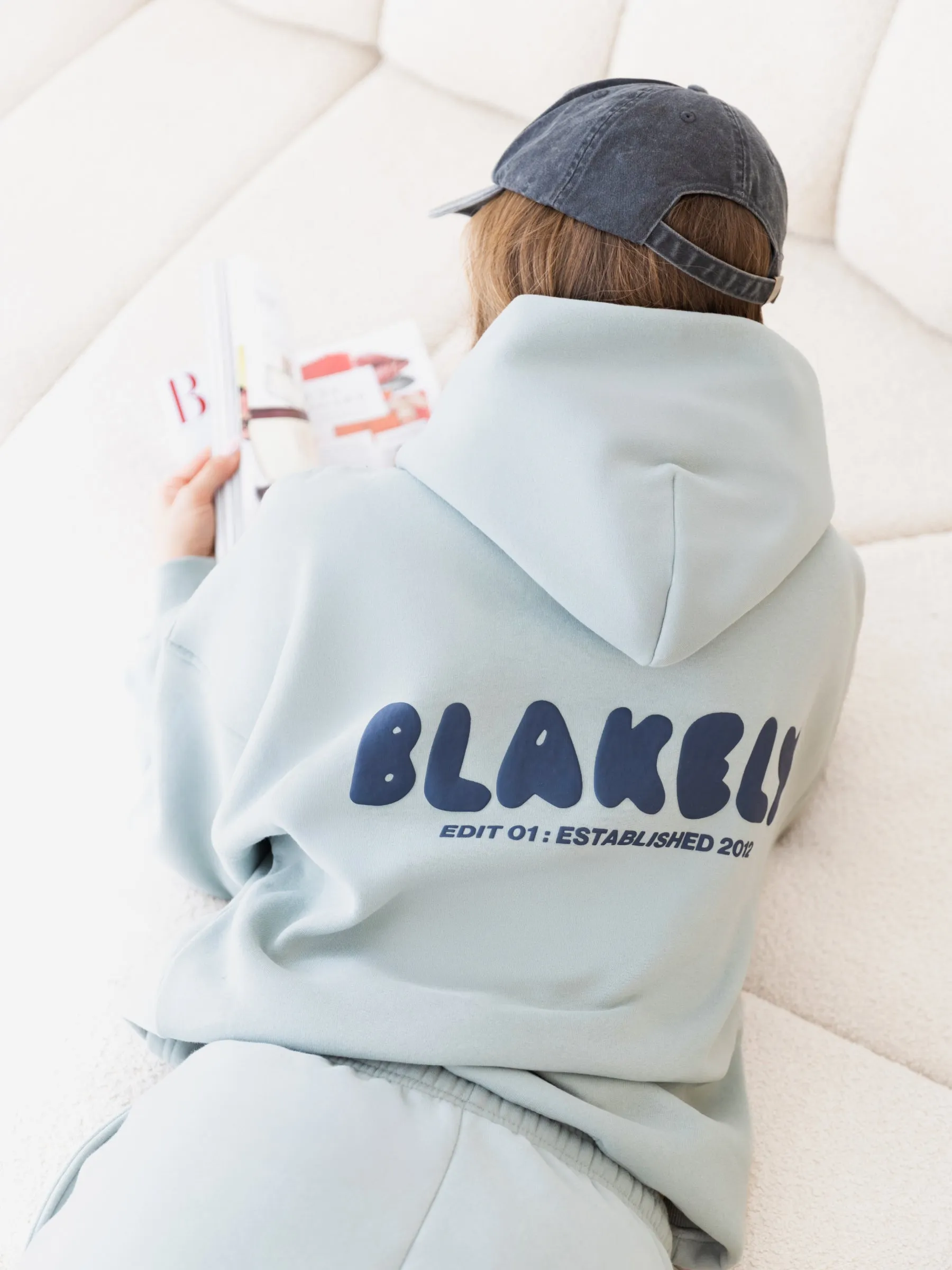 Sporty Outfit Cloud Print Oversized Hoodie - Mineral Blue