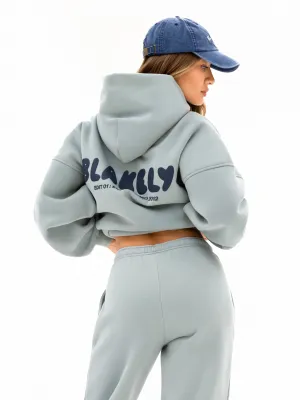 Relaxed Silhouette Cloud Print Oversized Hoodie - Mineral Blue