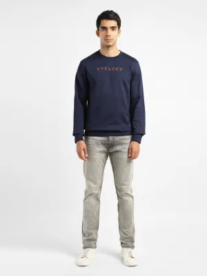 Wind Resistant Coating microfiber Men's Brand Logo Blue Crew Neck Sweatshirt