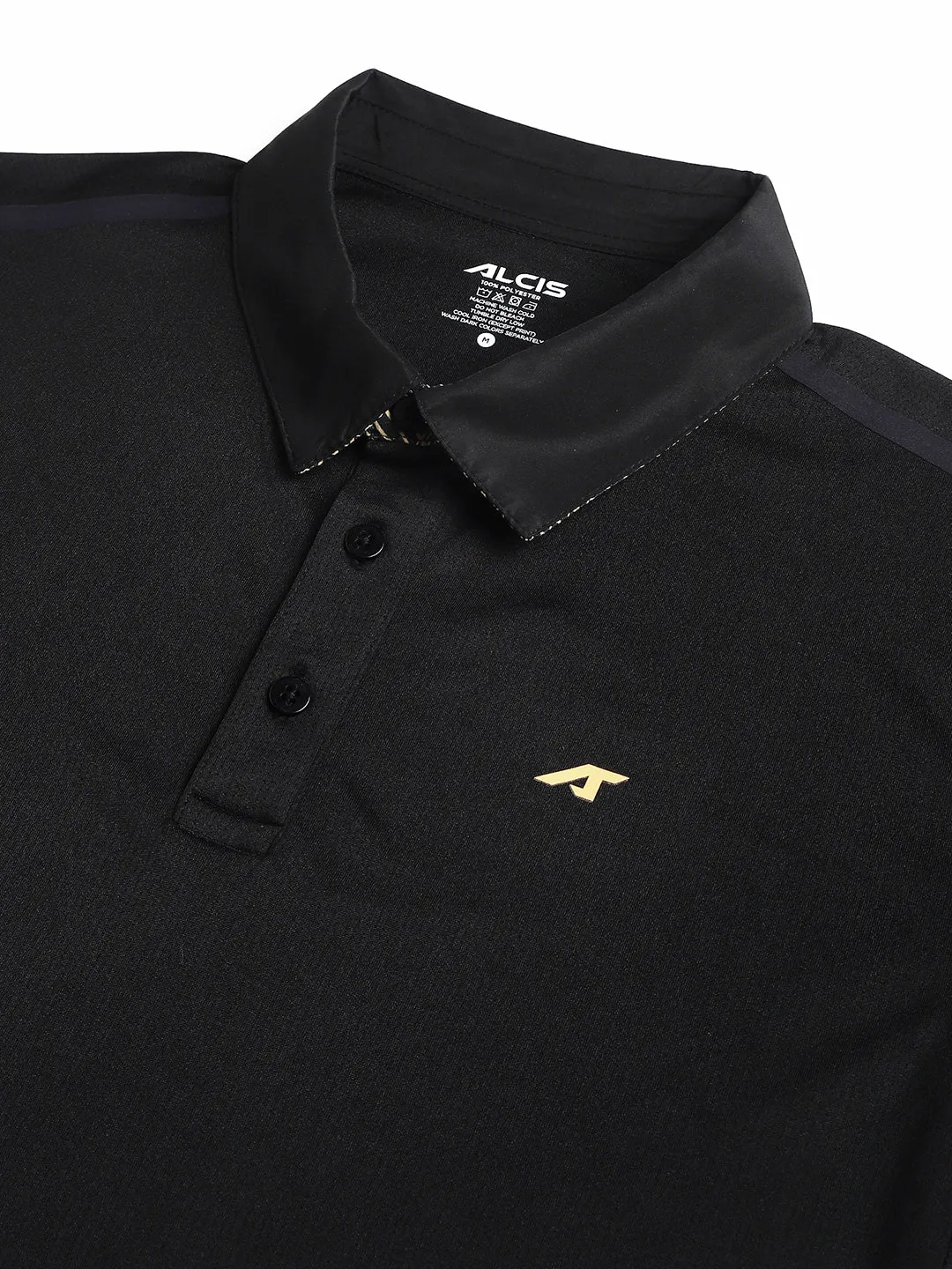 Smooth Flatlock Seams Alcis Men Black Train-Tech Anti-Static Slim-Fit Training Polo T-Shirt