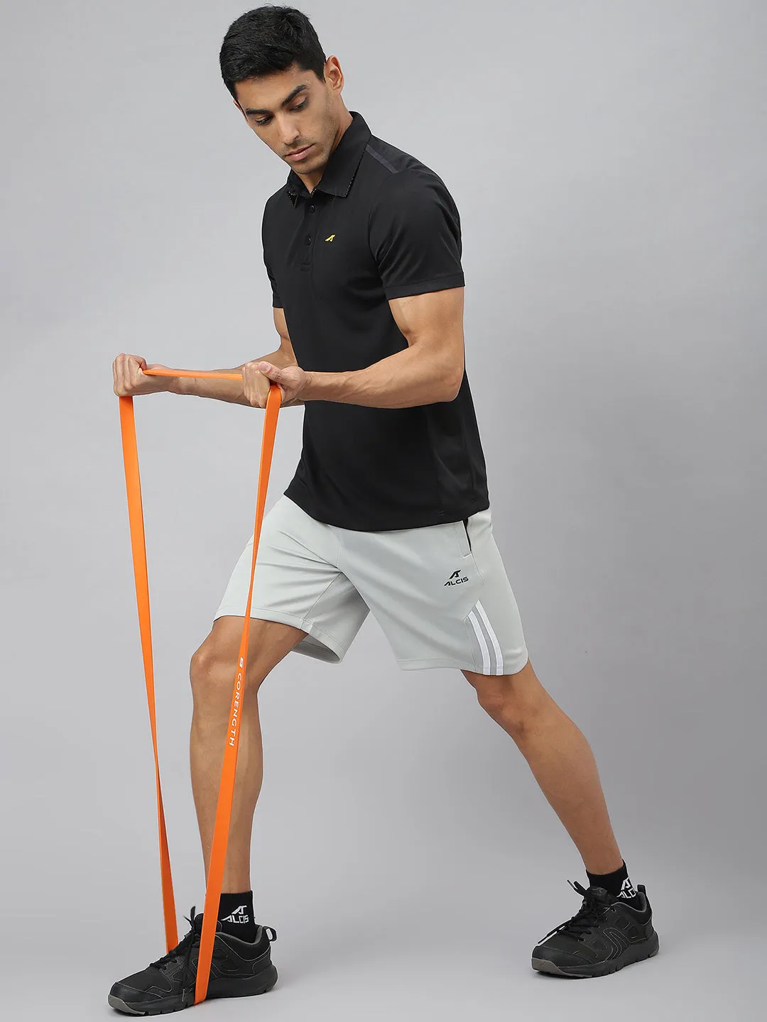 Durable Cotton Alcis Men Black Train-Tech Anti-Static Slim-Fit Training Polo T-Shirt