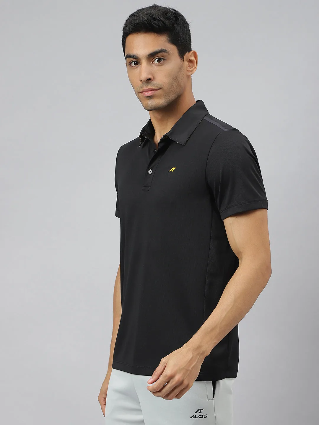 Breathable Polo Trendy Colors Alcis Men Black Train-Tech Anti-Static Slim-Fit Training Polo T-Shirt