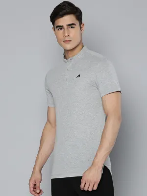 Grey Polo Collar Dry Tech Yoga or Gym T-shirt Retro Vibe