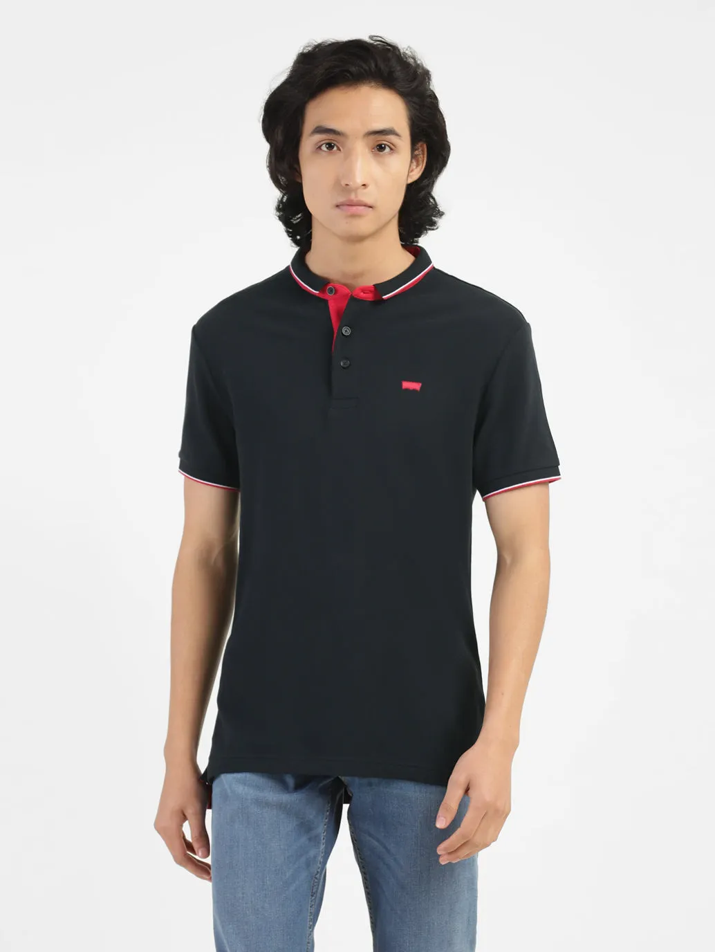 Men's Black Polo Collar T-Shirt FourWay Stretch Fabric
