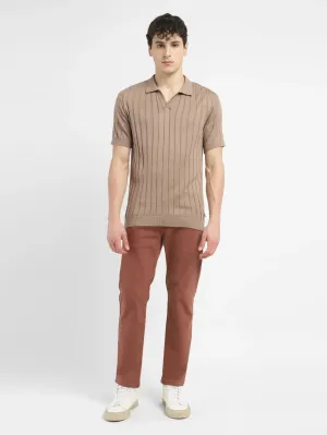 Golf Ready Tagless Neck Label Men's Redloop Striped Khaki Polo Collar Sweater