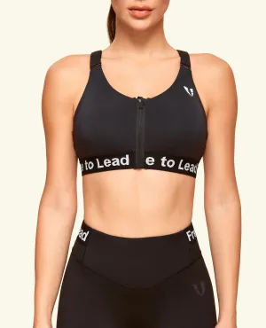 Anti Chafe Lining Striped activewear Ultimate Train Sports Bra - Black