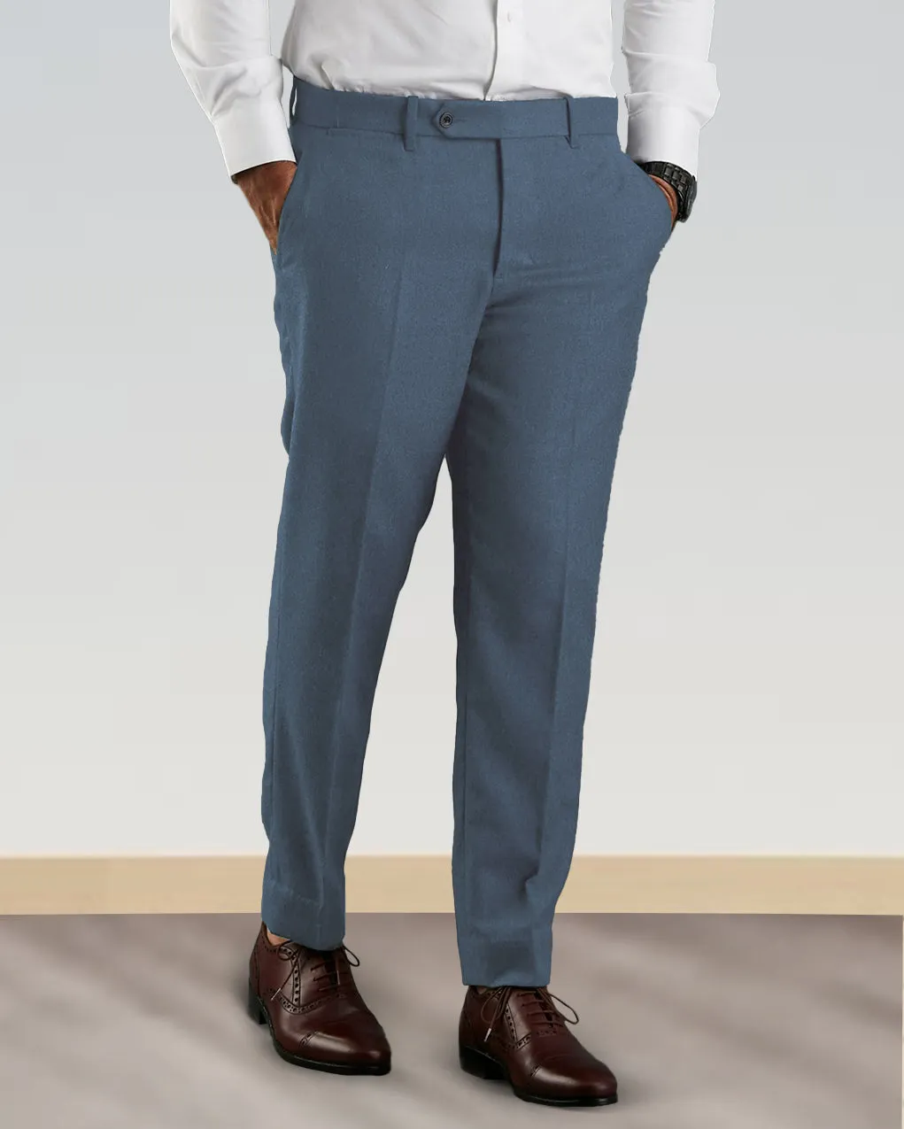 Dugdale Blueish Grey Wool Flannel Dress Pant Double Stitched Multipurpose Design