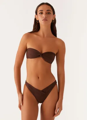 Lightweight Weave Quick Adjust Drawstring Delta Bikini Bottoms - Brown