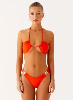 Saint Lucia Bikini Bottom - Orange Mesh Panel Snag Resistant Texture