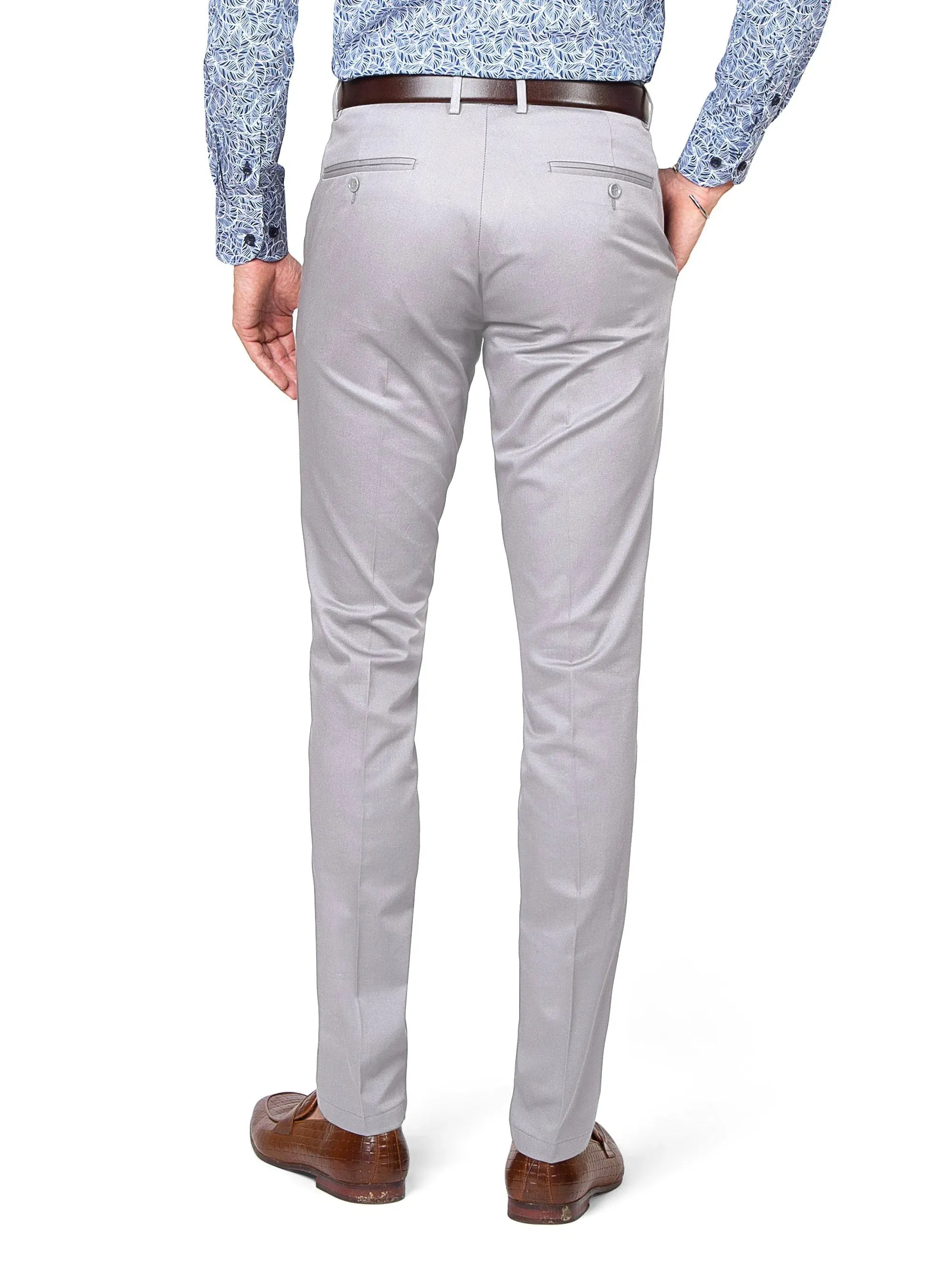 DoubleLayeredHem Brera Cotton Silver Grey Chino Pants