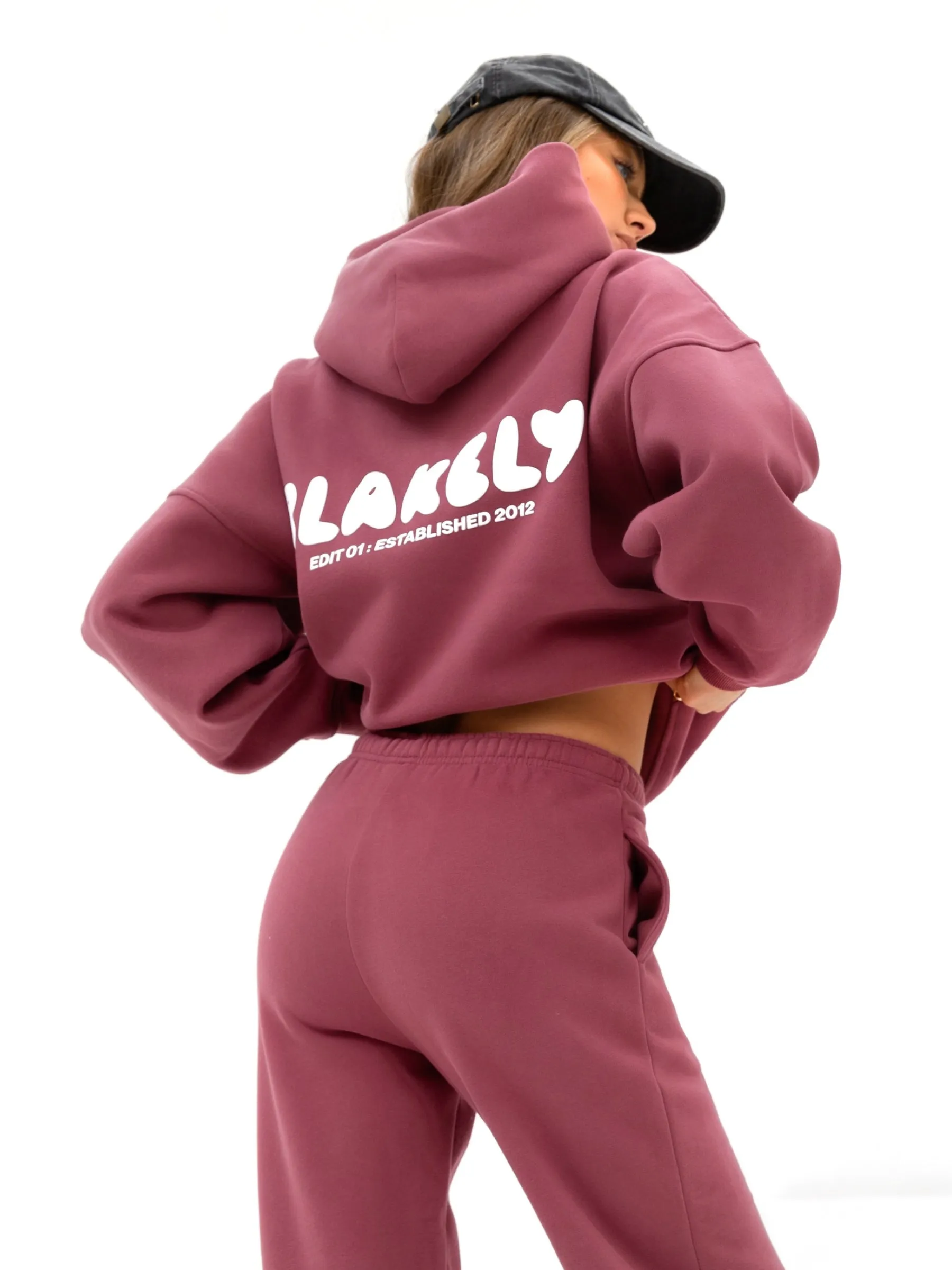 Winter Day Yarn Dyed Fabric Cloud Print Oversized Hoodie - Dark Pink