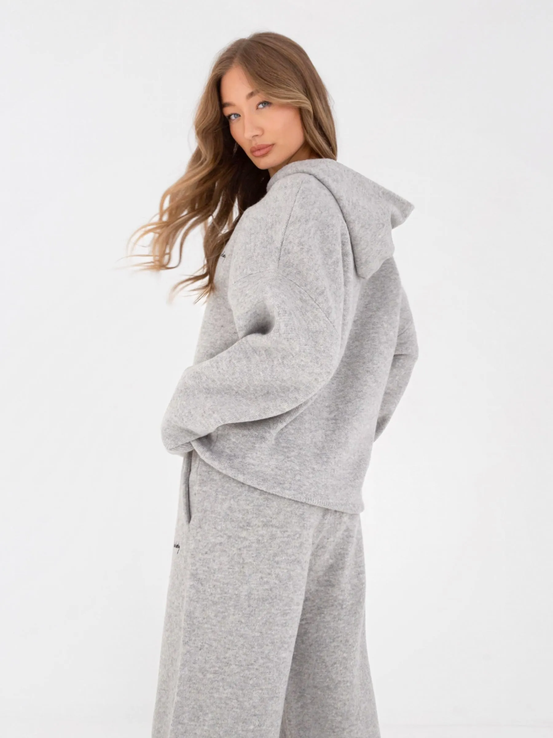 Oversized Knitted Hoodie - Marl Grey Beach club style Layered Collar