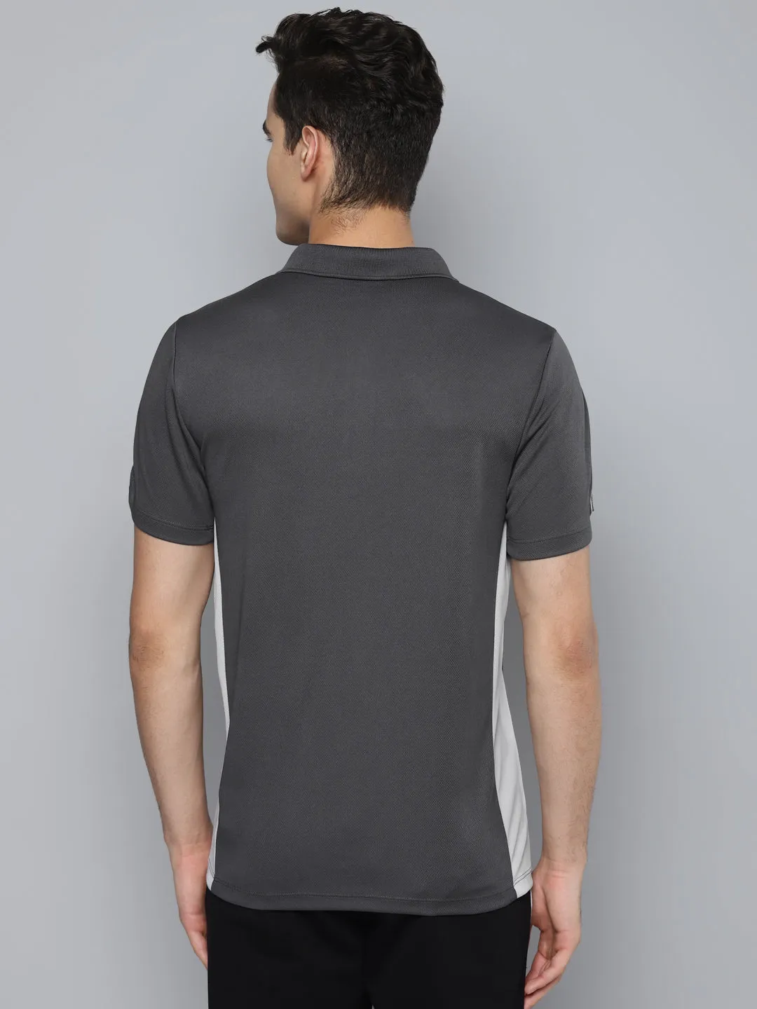 Alcis Men Charcoal White Polo Collar Slim Fit Training or Gym T-shirt Golf Tournament