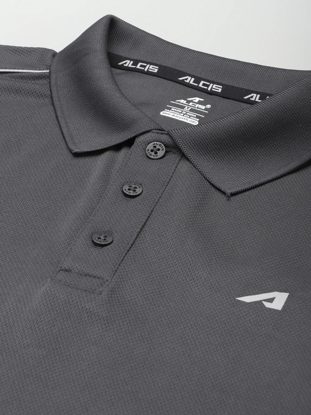 Alcis Men Charcoal White Polo Collar Slim Fit Training or Gym T-shirt Breathable Comfort
