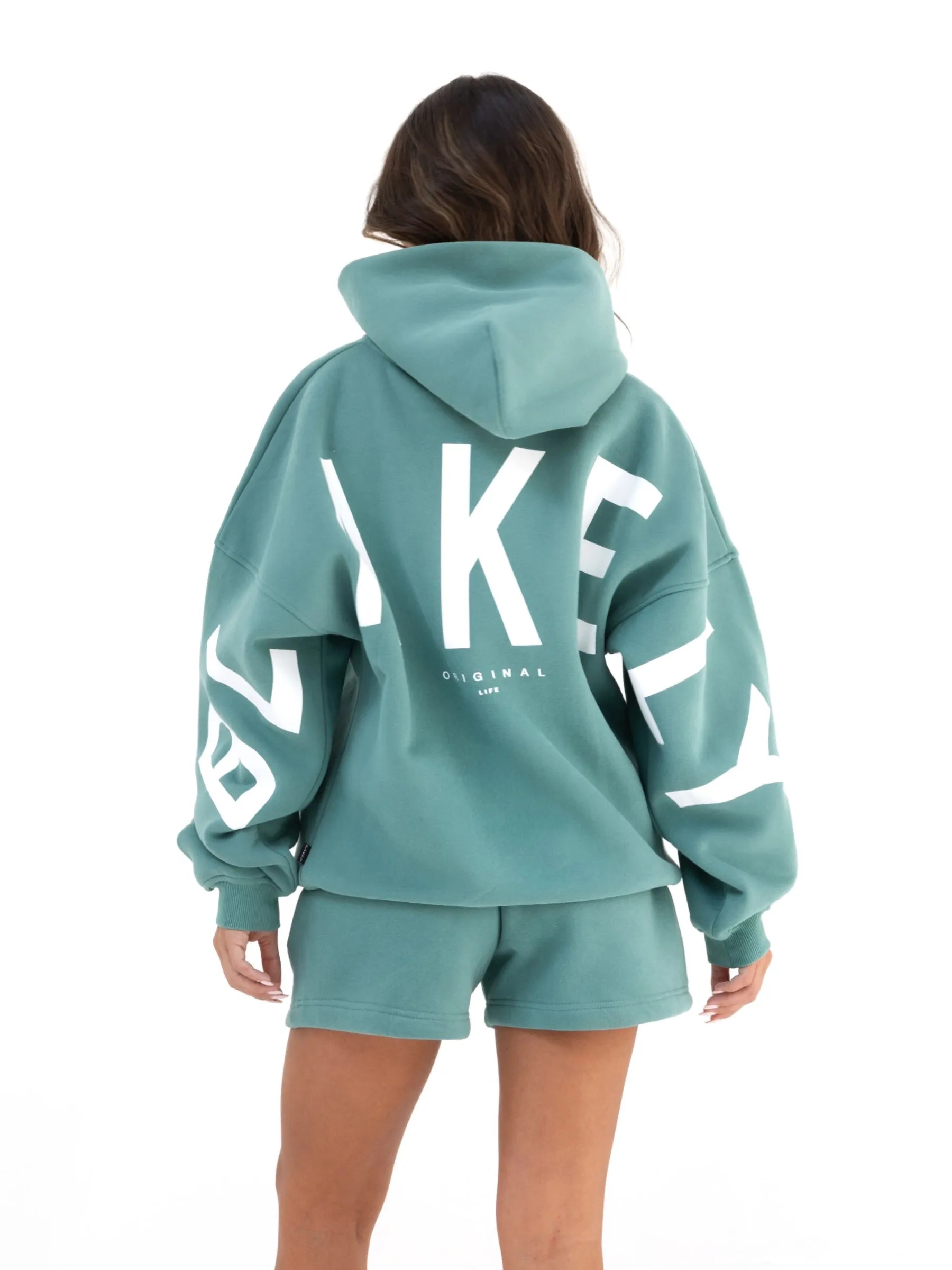 Isabel Oversized Hoodie - Deep Sage Ribbed Hem Details