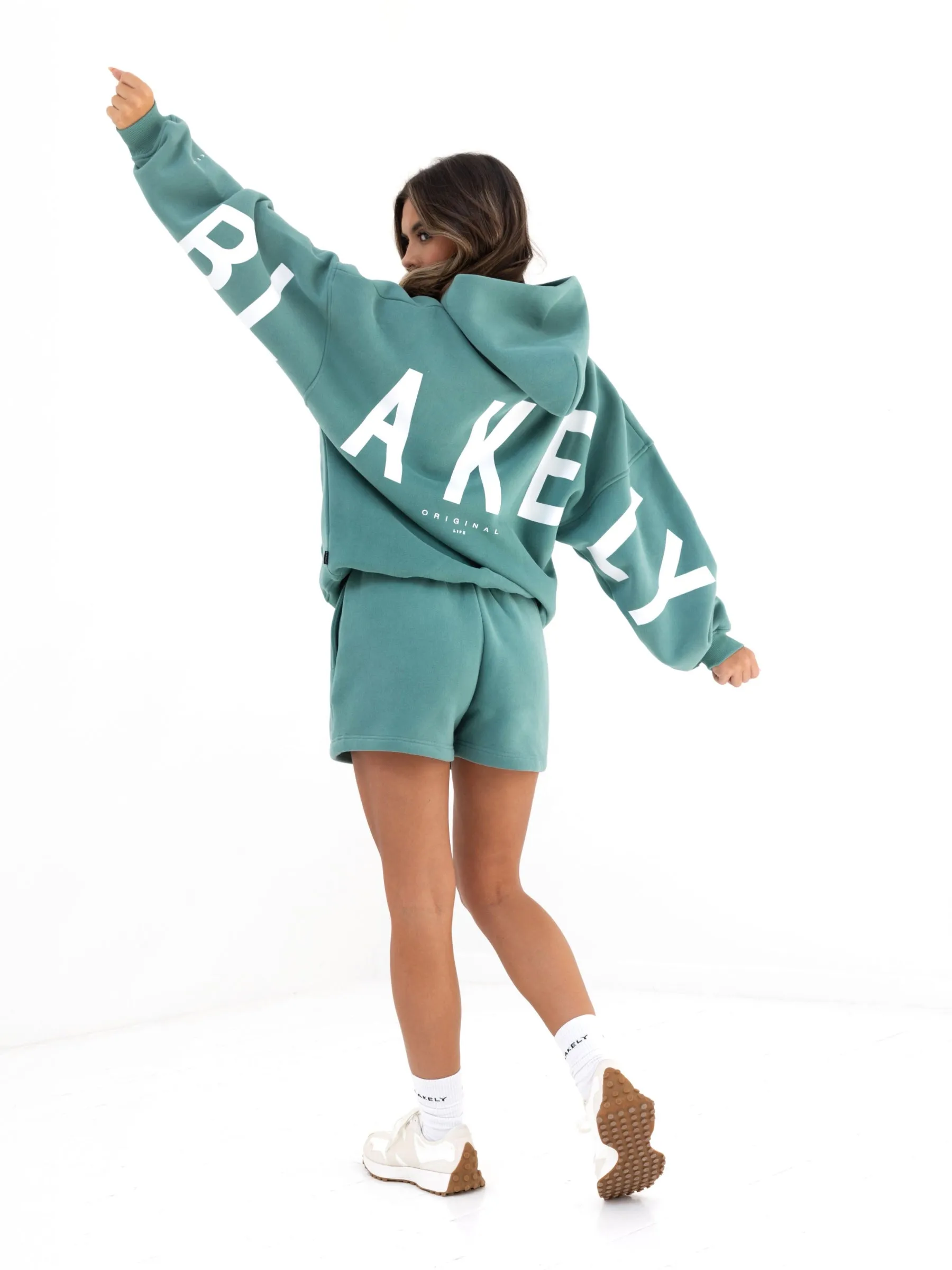 Isabel Oversized Hoodie - Deep Sage Leather Accents Non Restrictive Collar