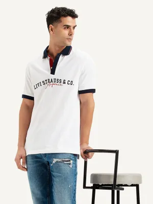 Men's Embroidered Slim Fit Polo T-Shirt DoubleLayered Hem Binding