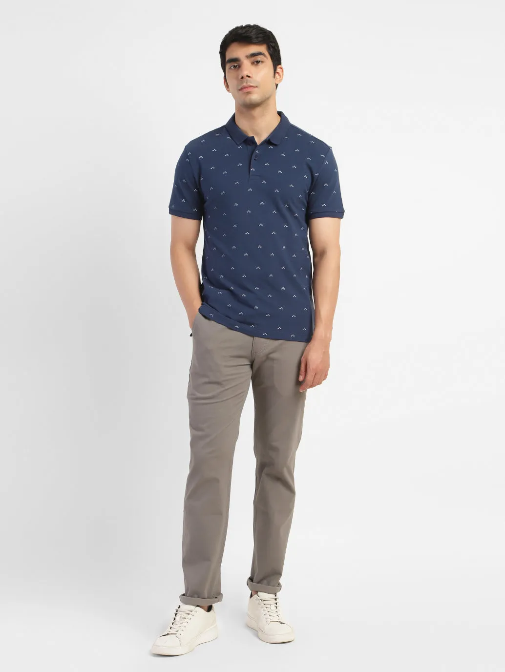 Men's Geometric Print Polo T-shirt Navy Breathable fabric UV Protection