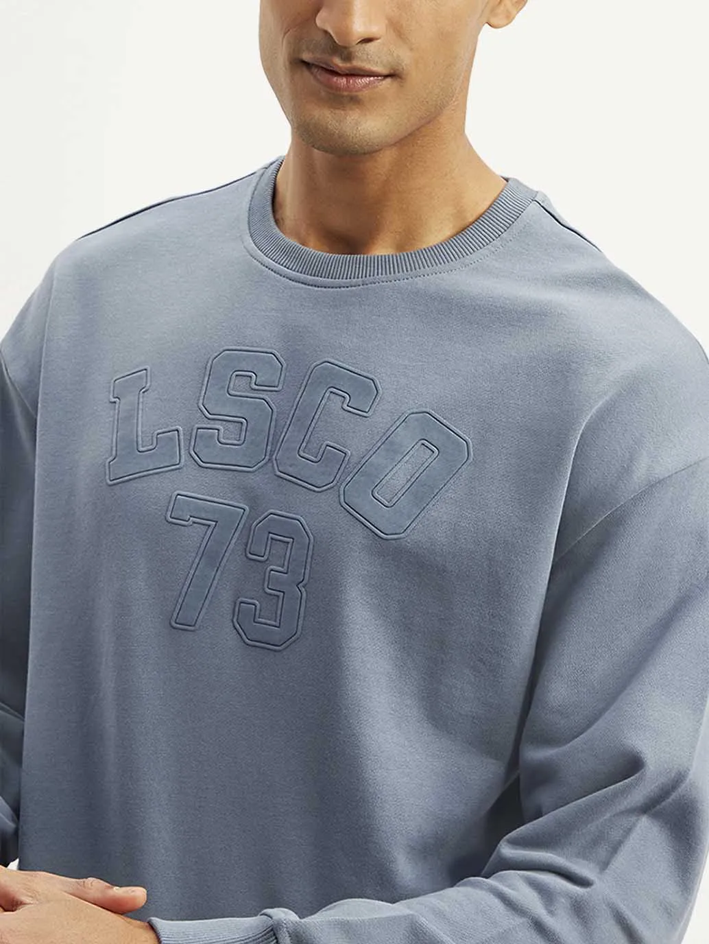 Tassel Details Casual Friday wear Men's Typographic Blue Crew Neck Sweatshirt
