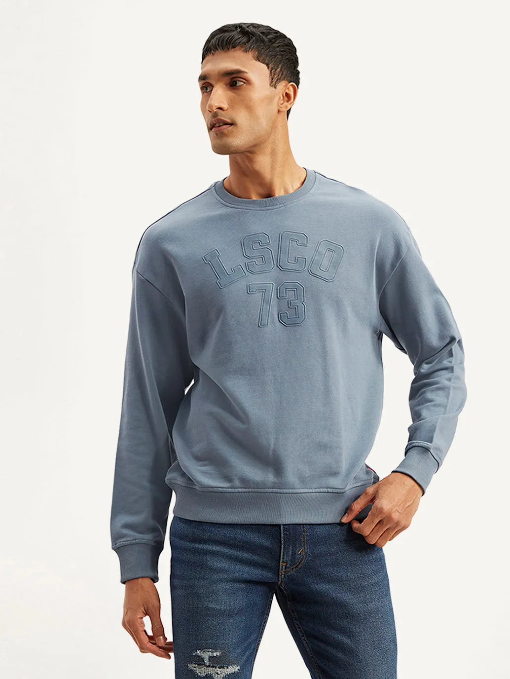 Men's Typographic Blue Crew Neck Sweatshirt Game day wear