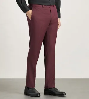 Essential Fit Back pockets Modern Fit Burgundy Solid Suit Pants