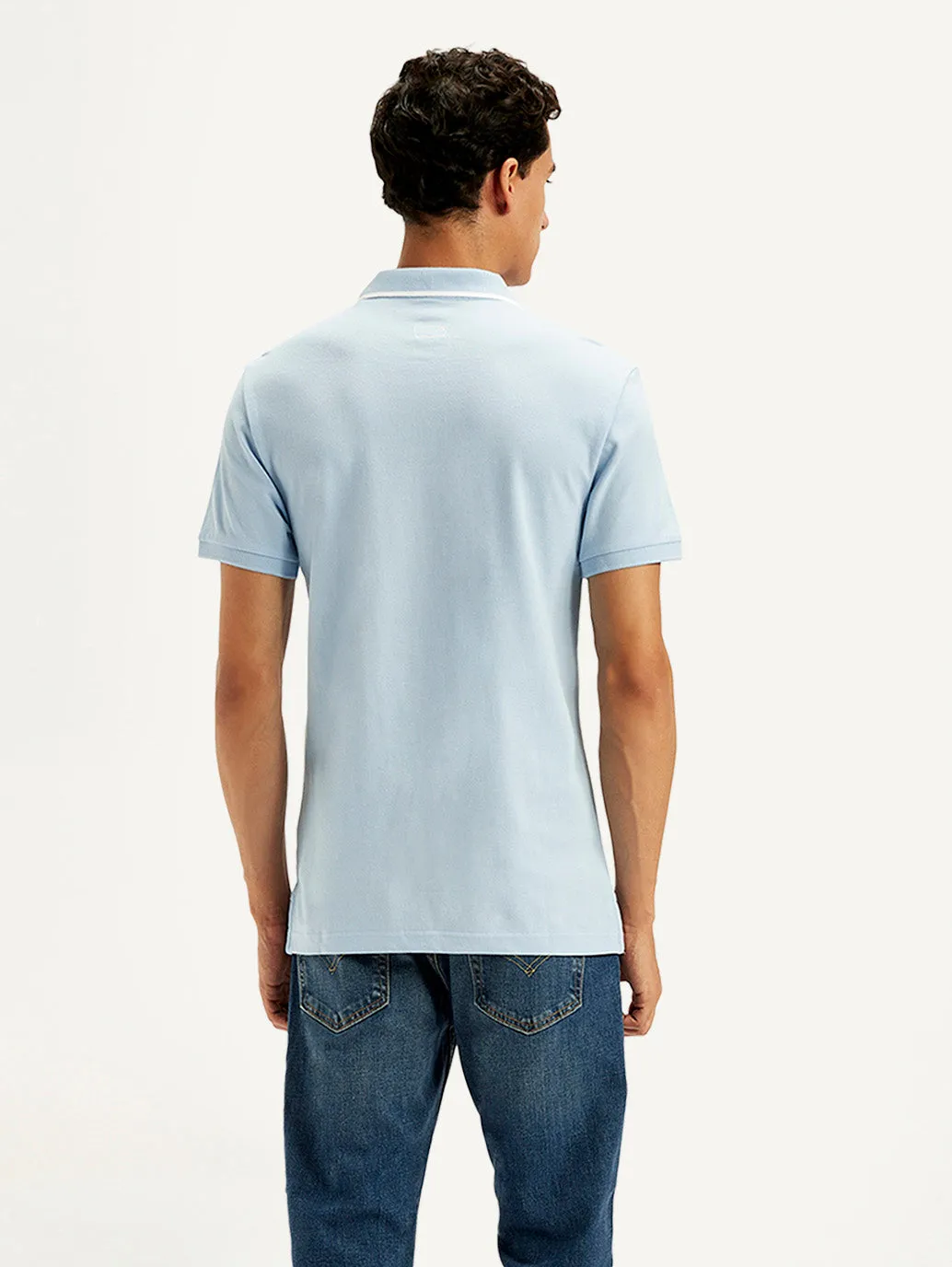 Men's Solid Light Blue Slim Fit Polo T-Shirt Layering Essential