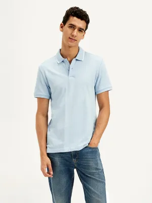 Men's Solid Light Blue Slim Fit Polo T-Shirt Fashionable Fit Tailored Silhouette