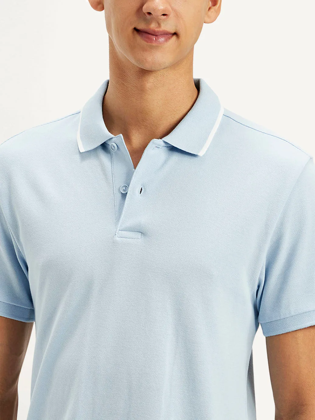 Beach Ready Men's Solid Light Blue Slim Fit Polo T-Shirt