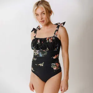 Ruched Bow One-Piece, Rose Black Soft Brushed Interior