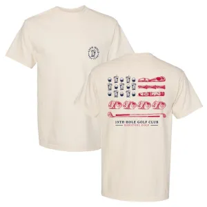 Trendy popularity UV Protection Fabric 19th Hole Golf Club Flag Pocket Tee