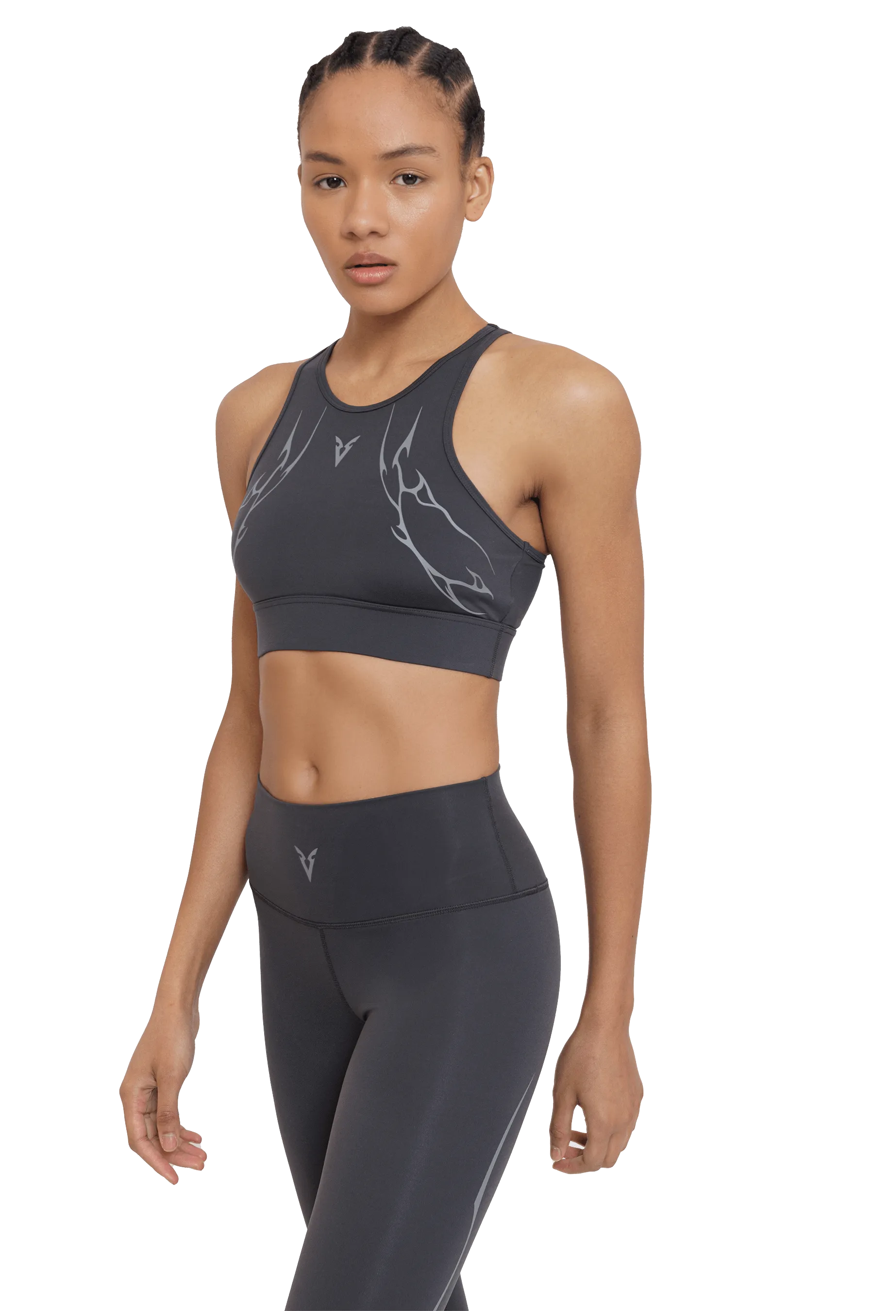 Supportive Side SPORTS BRA HIGH NECK GRAY VEINS GRAPHIC  - GRAY