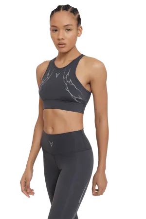Supportive Side SPORTS BRA HIGH NECK GRAY VEINS GRAPHIC  - GRAY