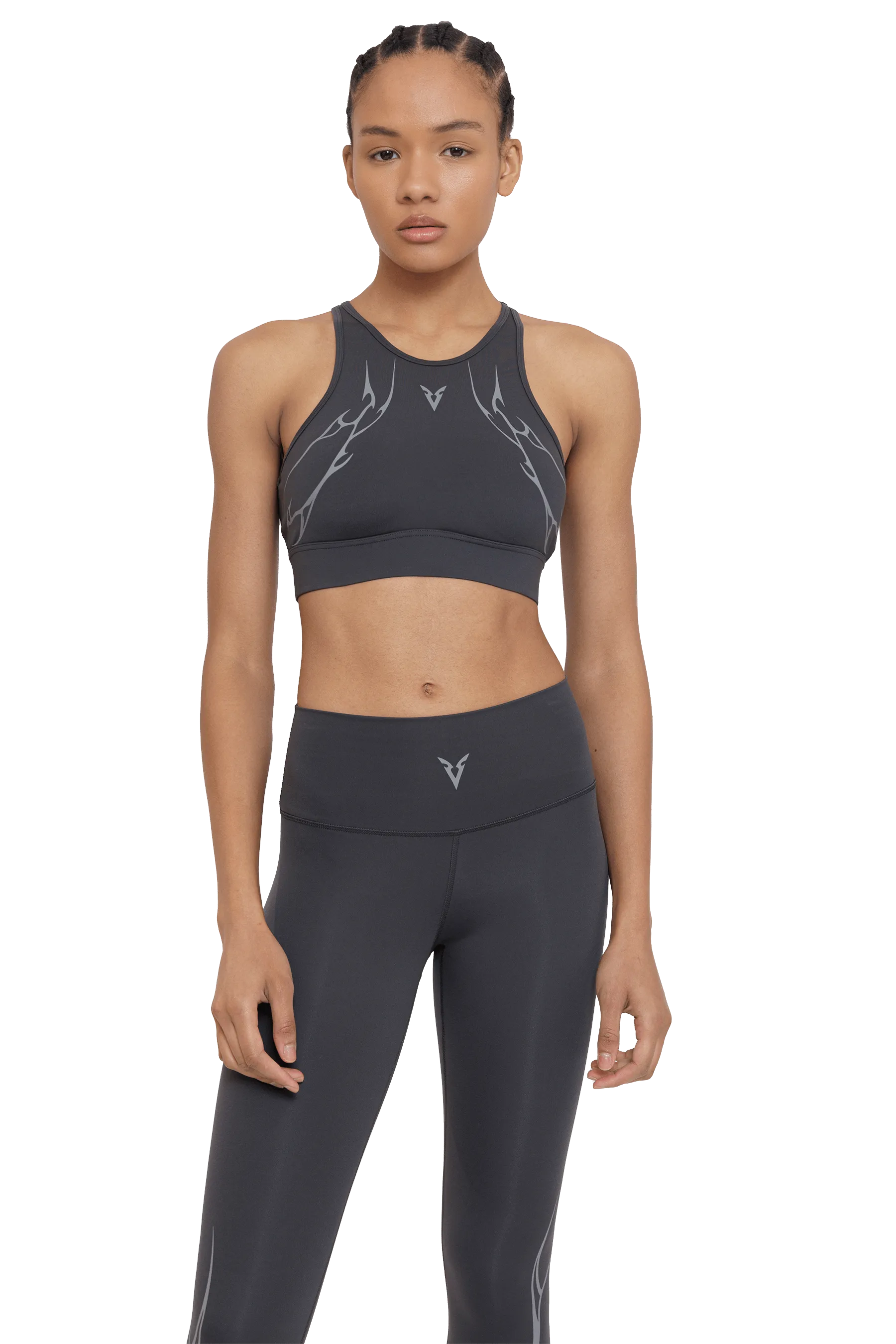 Lightweight Comfort Tension Distribution Weave SPORTS BRA HIGH NECK GRAY VEINS GRAPHIC  - GRAY