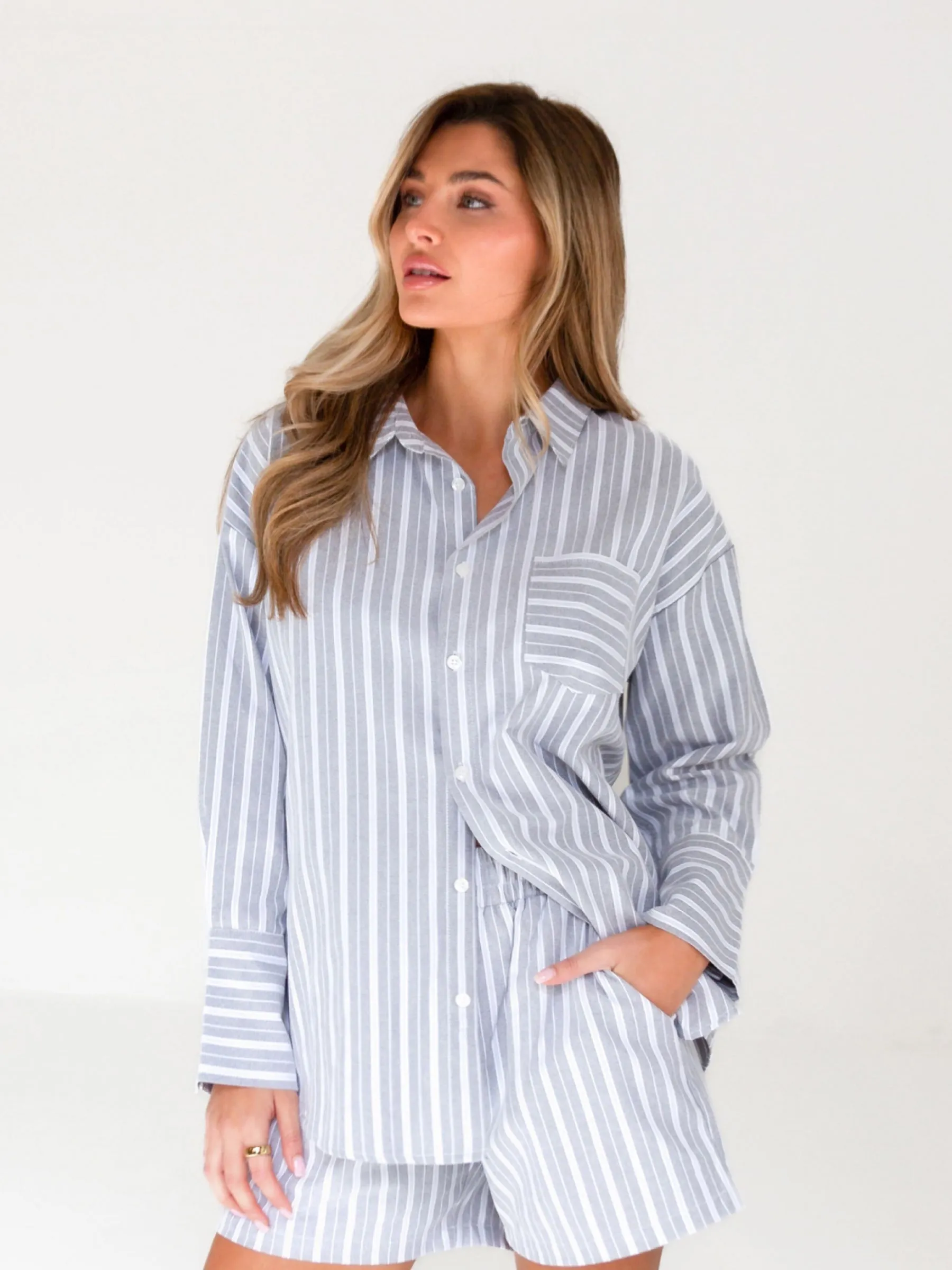 Classic Style Trend Elena Stripe Shirt - Grey