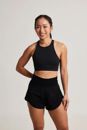 Contour High Neck Bra in Black Sesame Training Sessions Non Restrictive Band