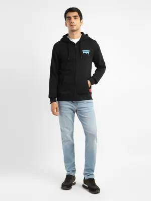 Shiny Finish Men's Solid Black Hooded Sweatshirt