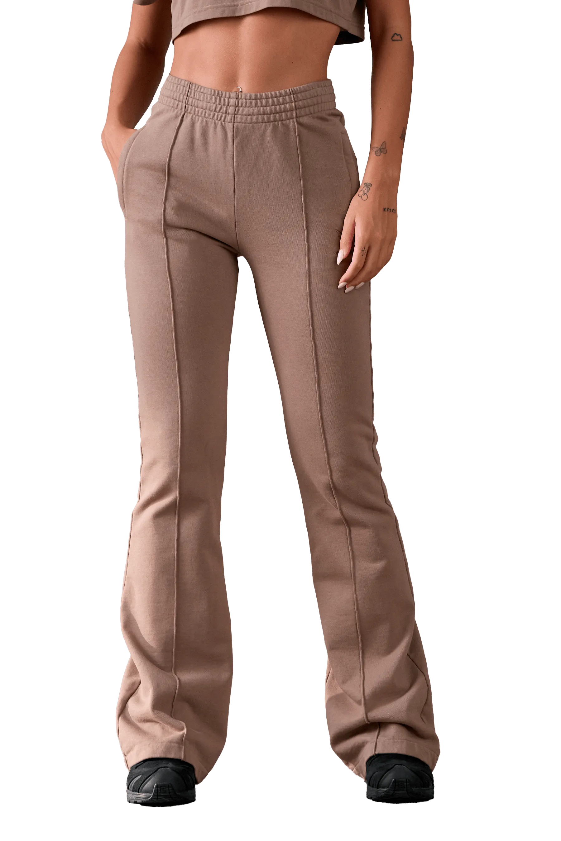 FLARED JOGGERS - Tan Striped Pattern LightweightConstruction
