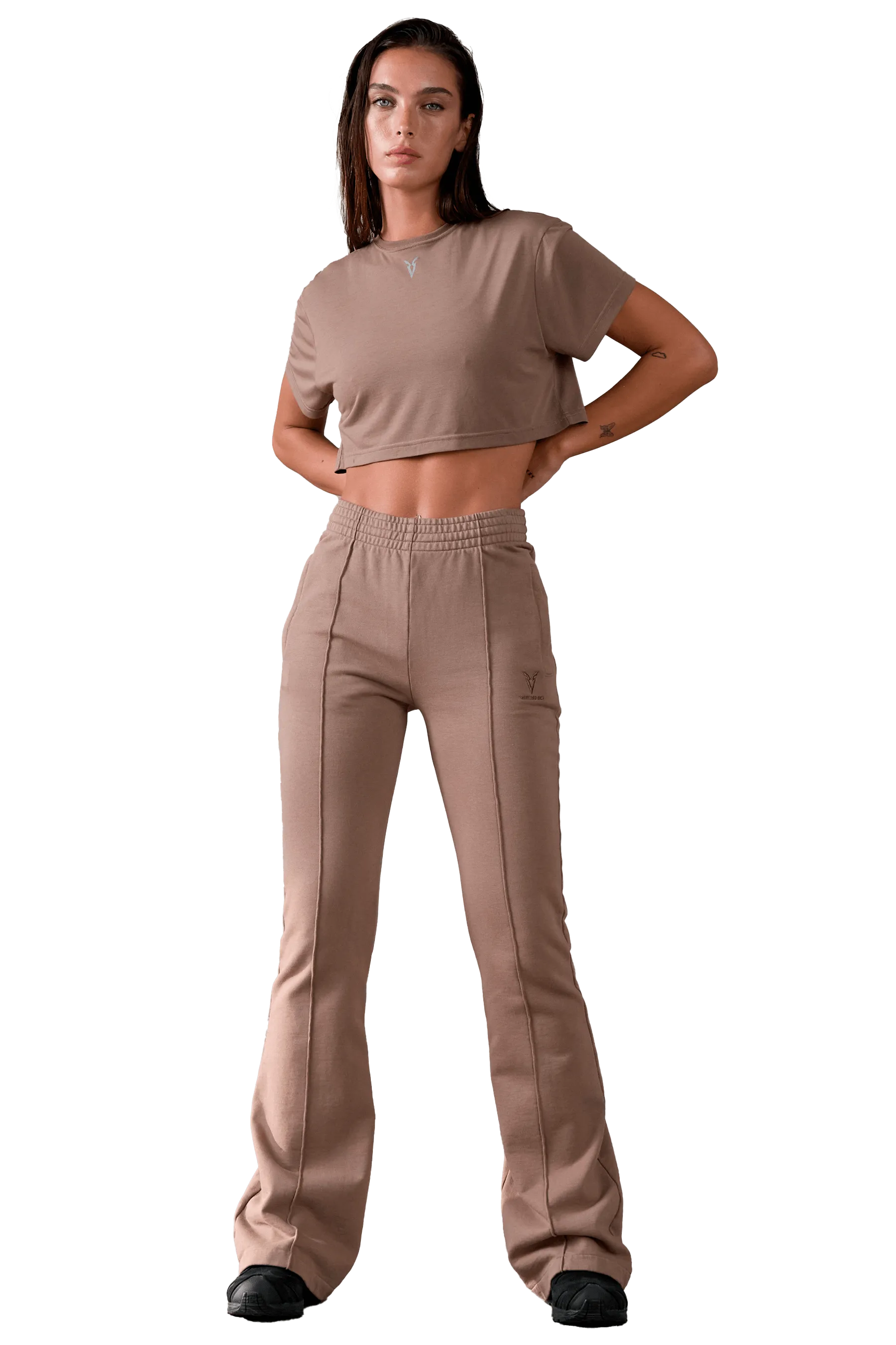 Cozy Feel Flattering Design FLARED JOGGERS - Tan