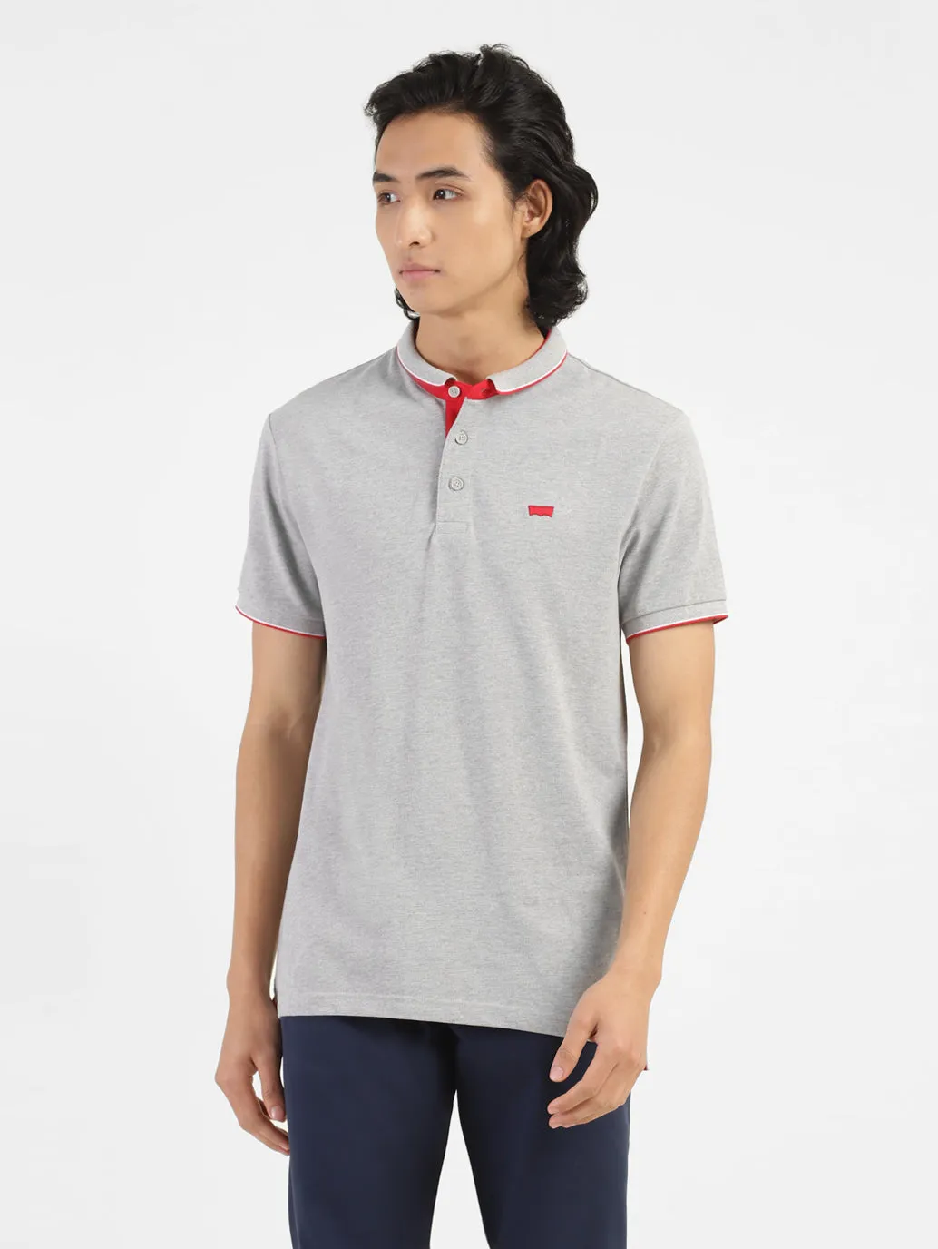 Yarn Dyed Collar Sweat Resistant Lining Men's Solid Polo T-shirt Grey
